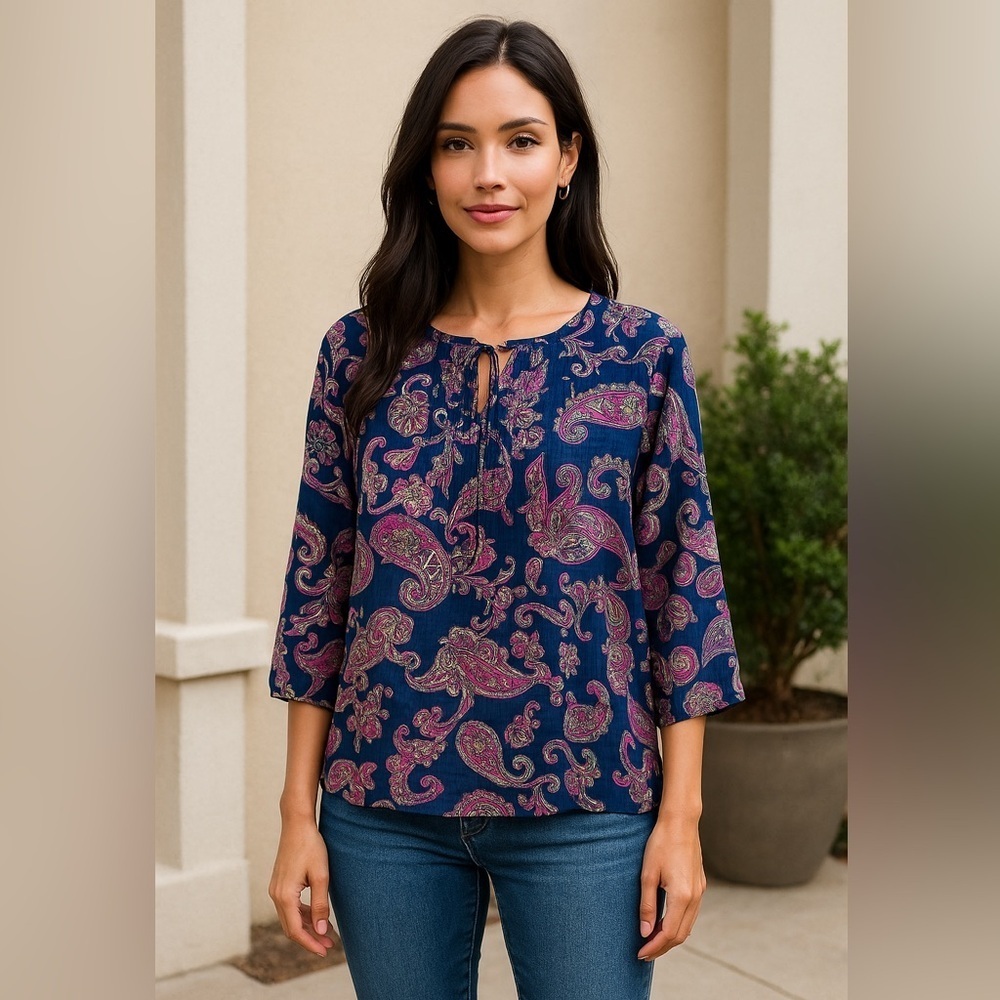 Bon Worth Women’s Paisley Print Top – Size Large – NWT